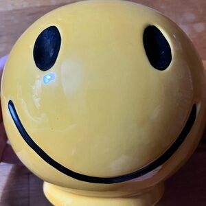 Vintage 70s McCoy Yellow Smiley Face Ceramic Piggy Bank